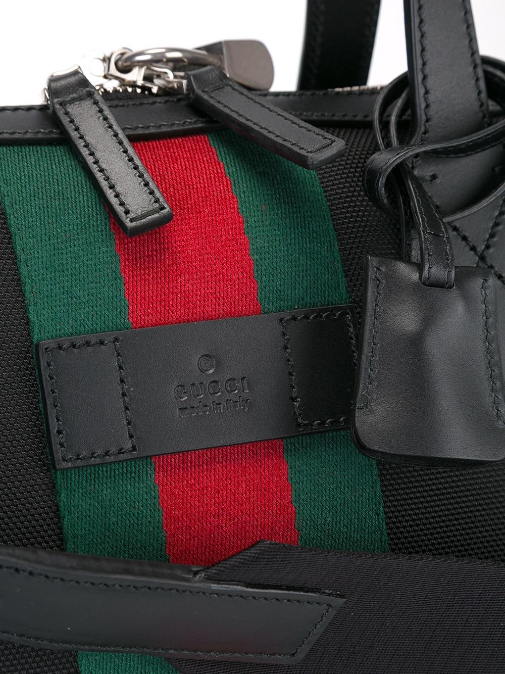 Gucci Leather Webbing Stripe Holdall in Black for Men | Lyst