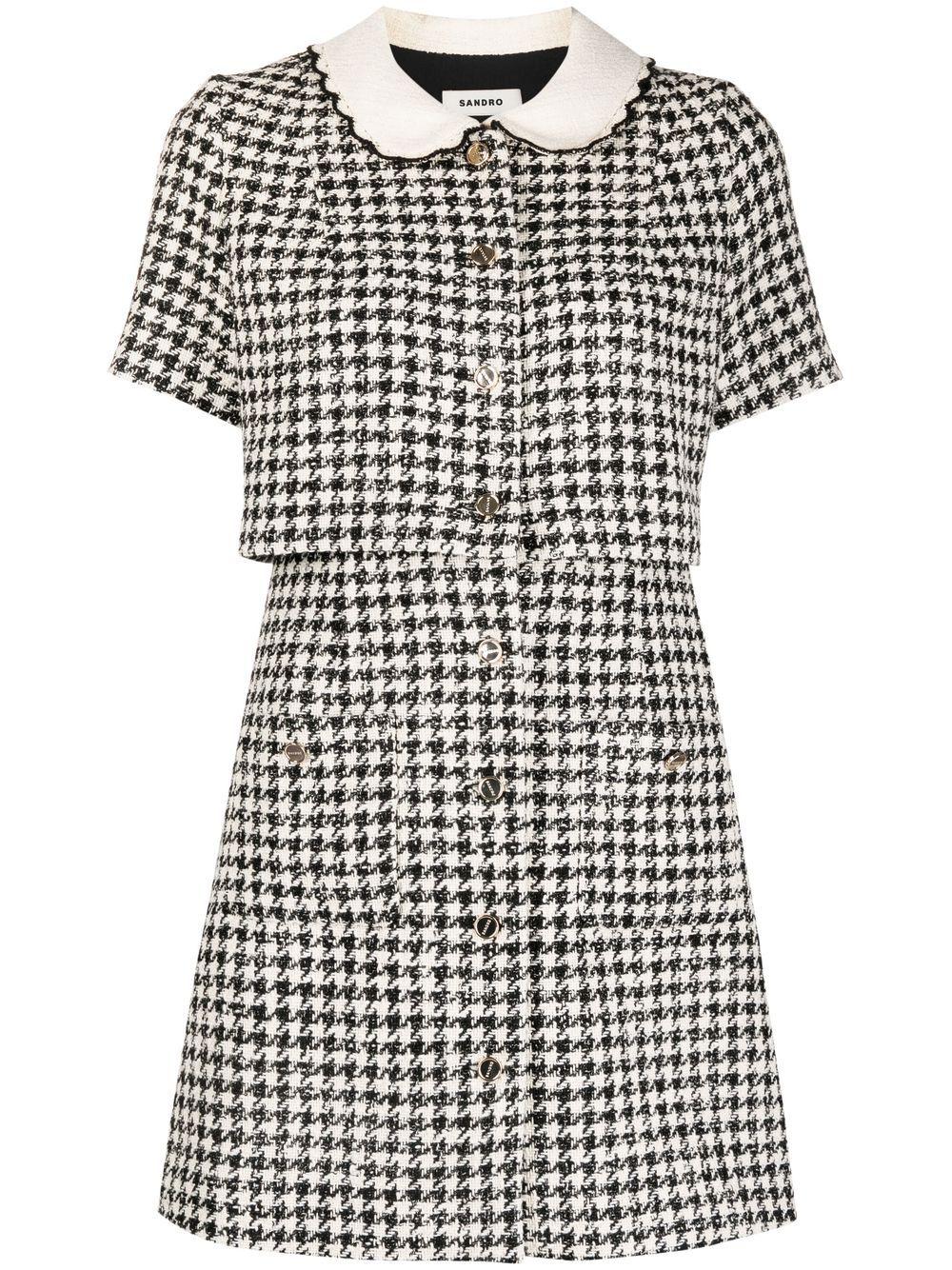 Sandro Cotton Faustina Houndstoothprint Dress in White Lyst
