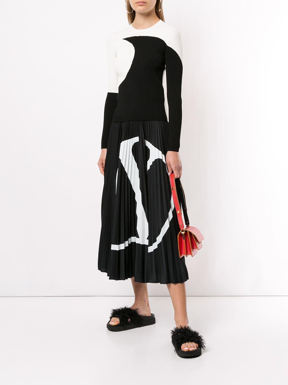 Valentino Synthetic V Logo Print Pleated Skirt in Black,White (Black ...