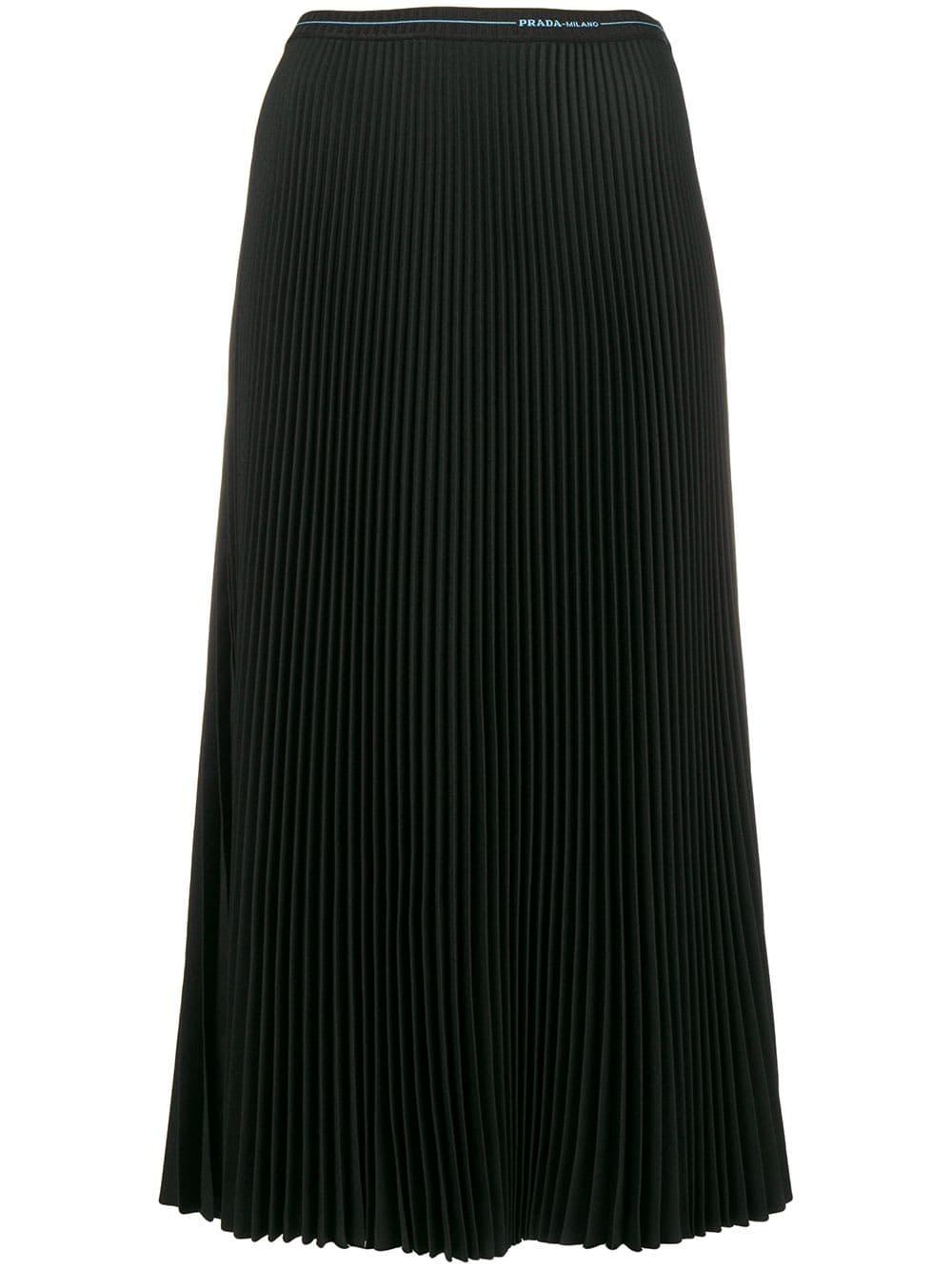Prada Pleated Midi Skirt in Black - Lyst