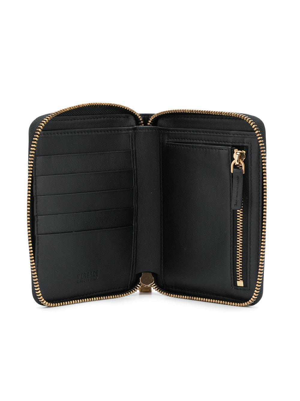 Versace Leather Medusa Zipped Wallet in Black - Lyst