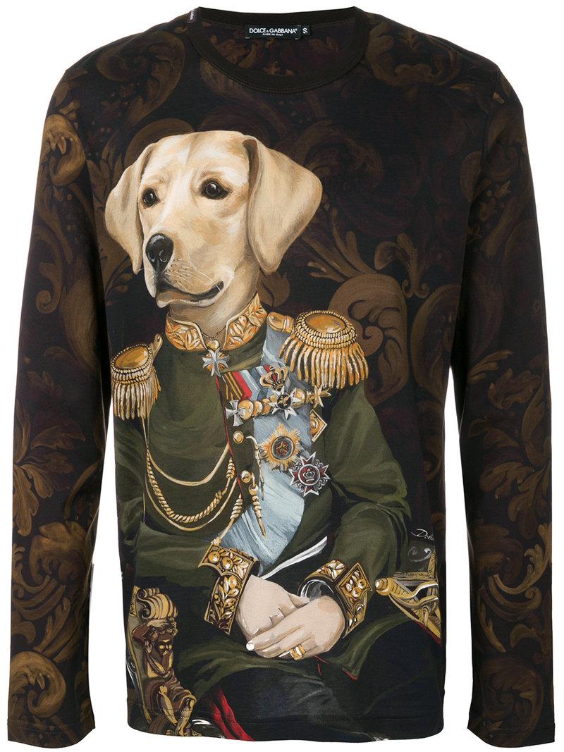 Dolce & Gabbana Dog Soldier Print Top in Brown for Men | Lyst