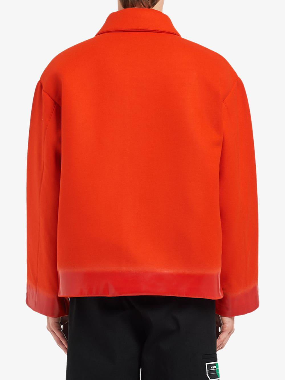 Prada Wool Logo Patch Shirt Jacket in Orange for Men - Lyst