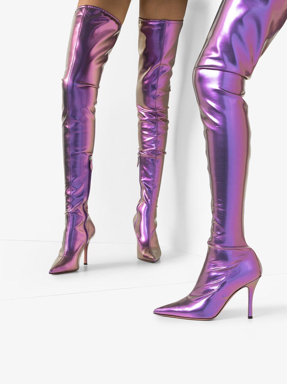 purple thigh high heels