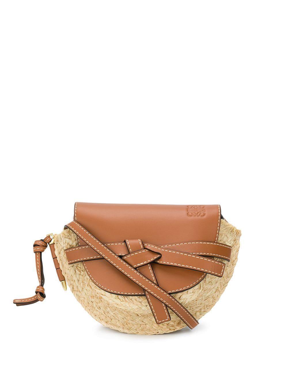 Loewe Leather Gate Straw Mini Bag in Brown Lyst