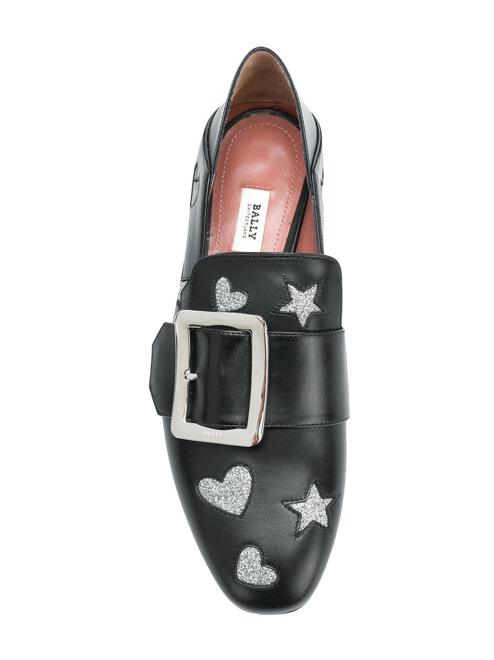 Bally Leather Janelle Hearts Loafers in Black | Lyst