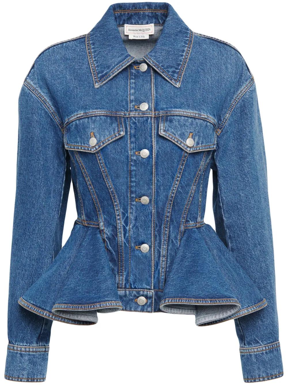McQueen Denim Peplum Jacket in Blue Lyst Australia