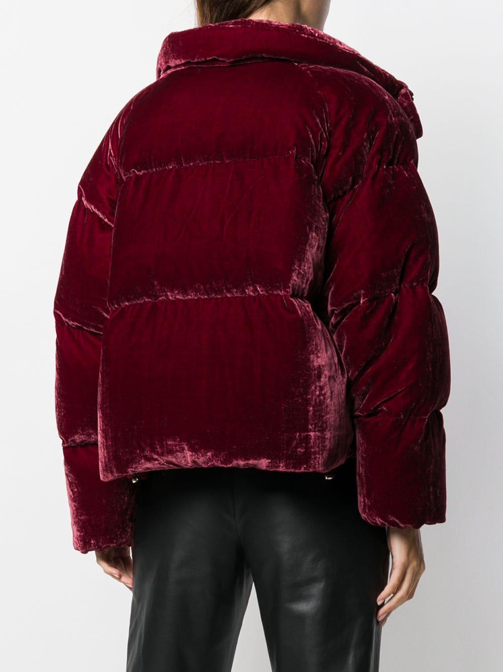 Tommy Hilfiger Velvet Puffer Jacket in Red | Lyst