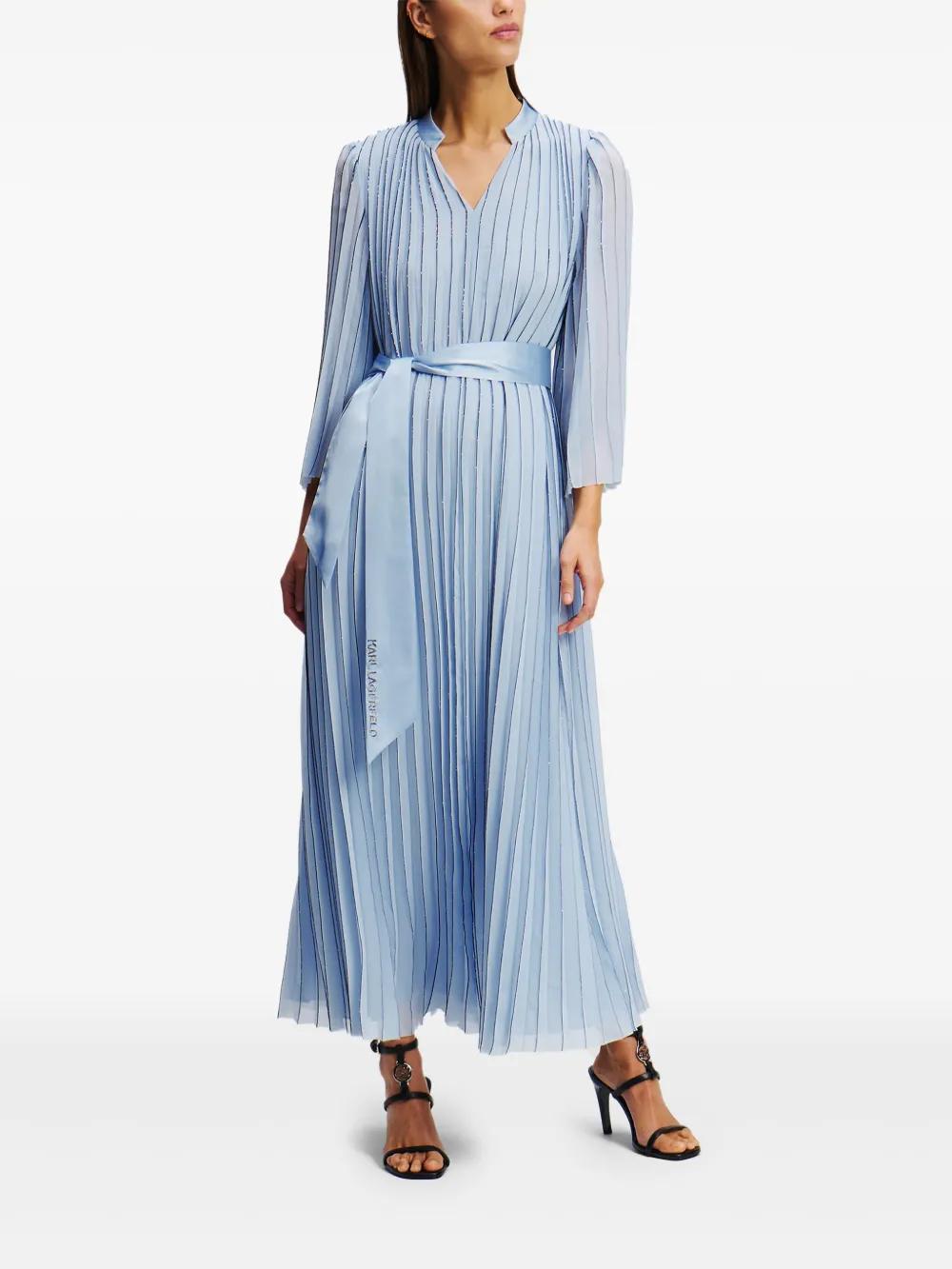 karl lagerfeld blue and white dress Tweed Dress With Pleated Hem | Dresses & Jumpsuits