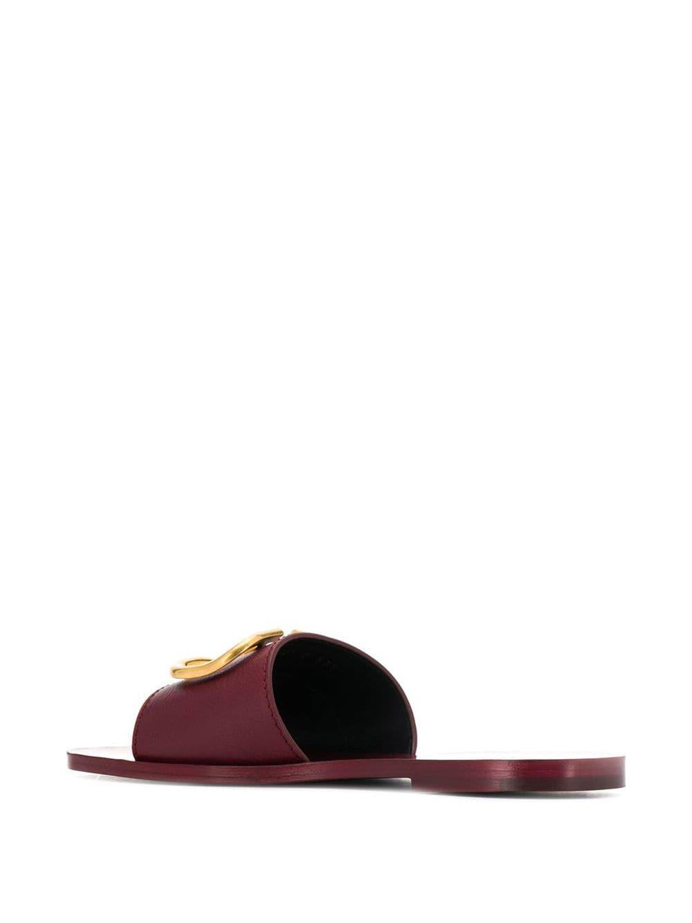 Valentino Vlogo Leather Slides in Red | Lyst