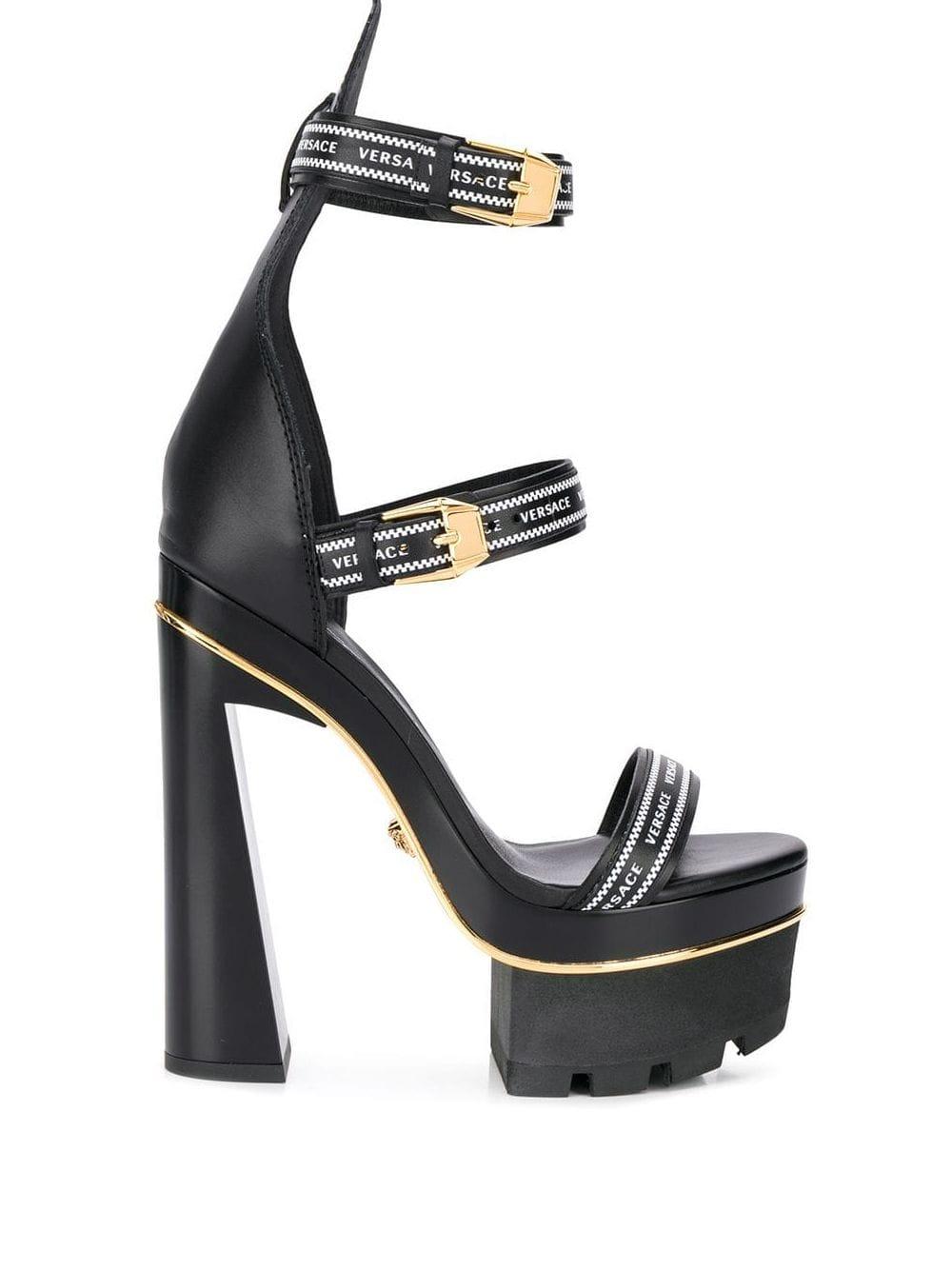 Versace Nastro Platform Sandals in Black | Lyst