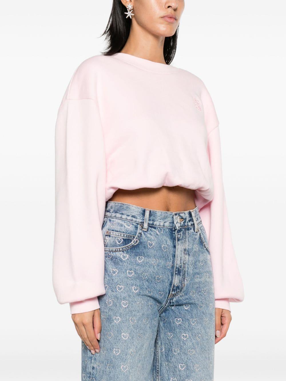 Sandro Logo-Embroidered Cropped Sweatshirt in Pink | Lyst