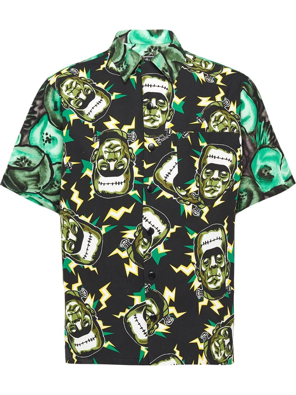 Prada Frankenstein-print Cotton-poplin Shirt in Green for Men | Lyst