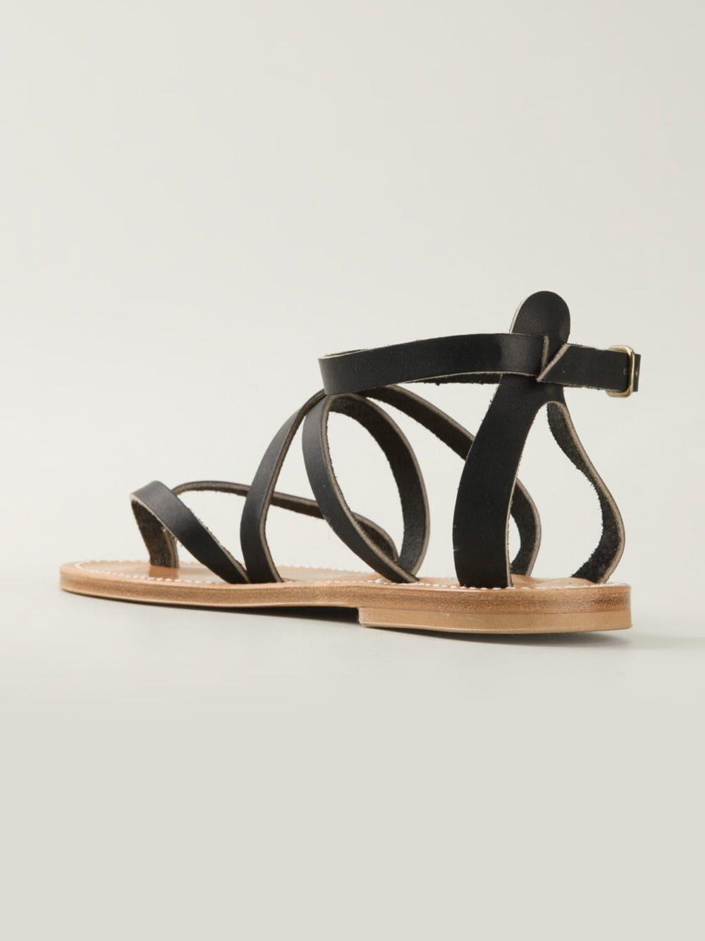 K. Jacques Leather Strappy Flat Sandals in Black - Lyst