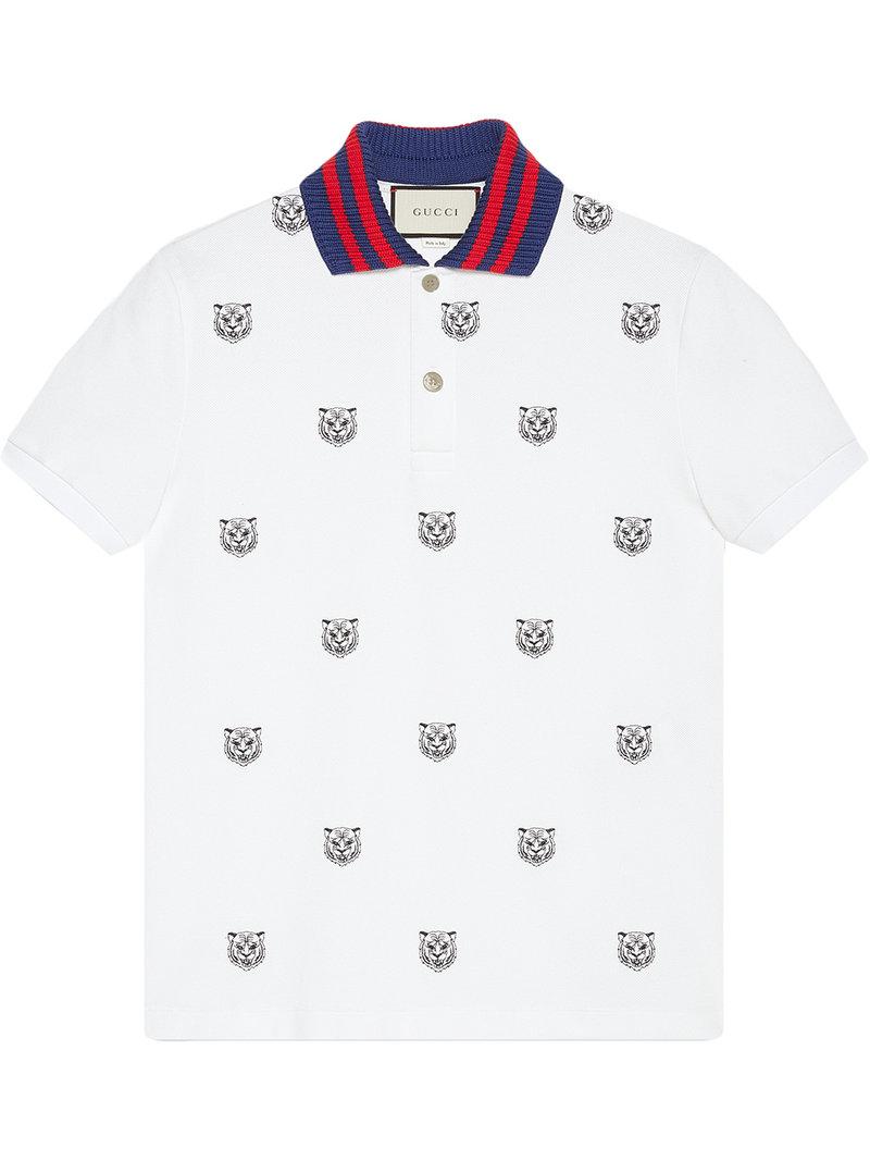 Gucci Cotton Polo With Tiger Embroidery in White for - Lyst