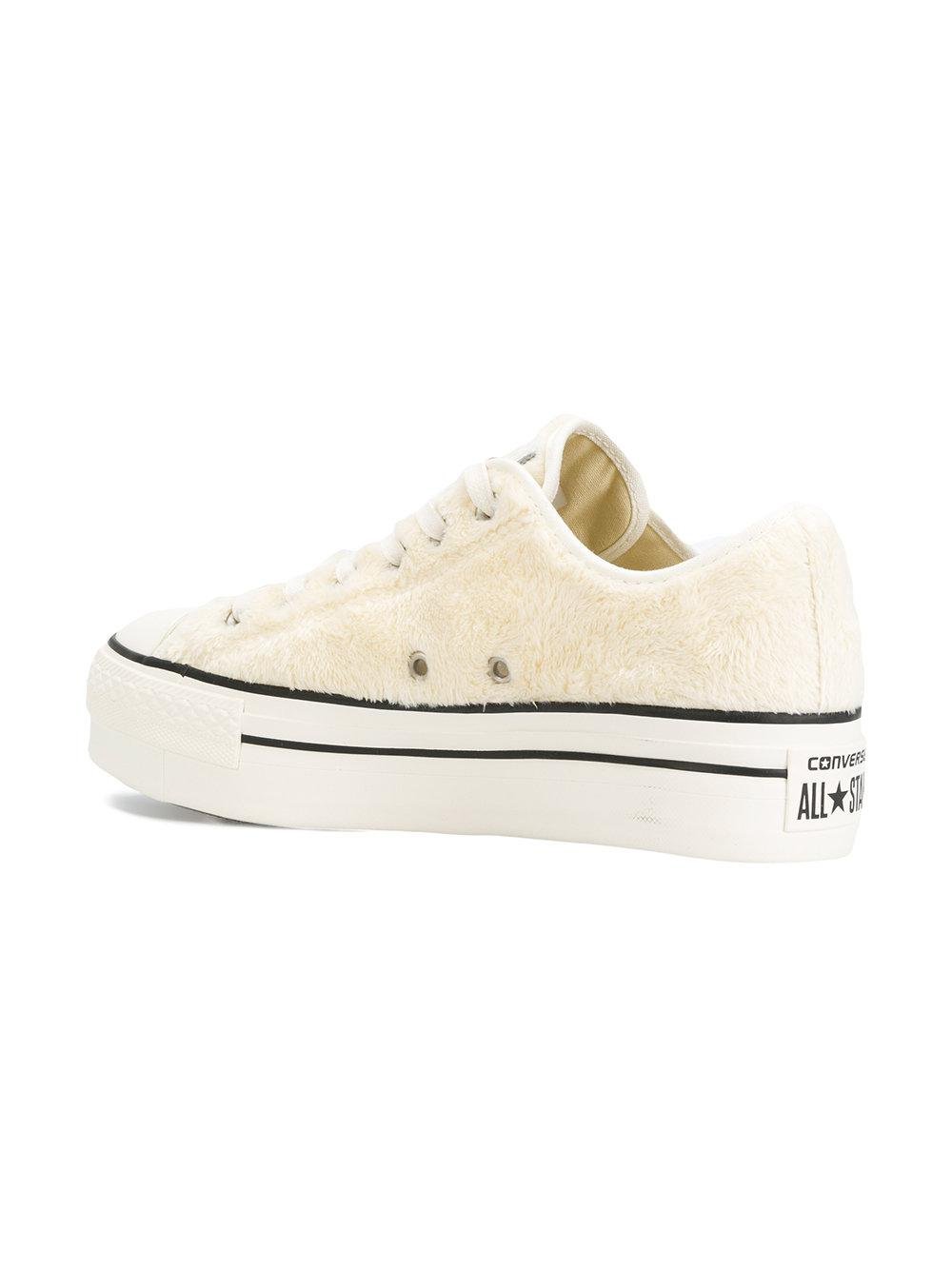 Converse Faux Fur Platform Sneakers in White | Lyst