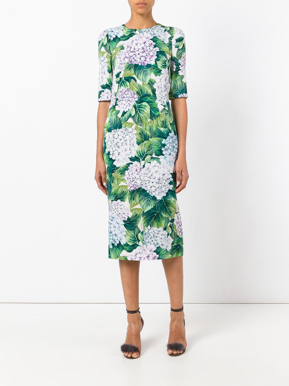 Dolce & Gabbana Silk Hydrangea Print Dress in Green - Lyst