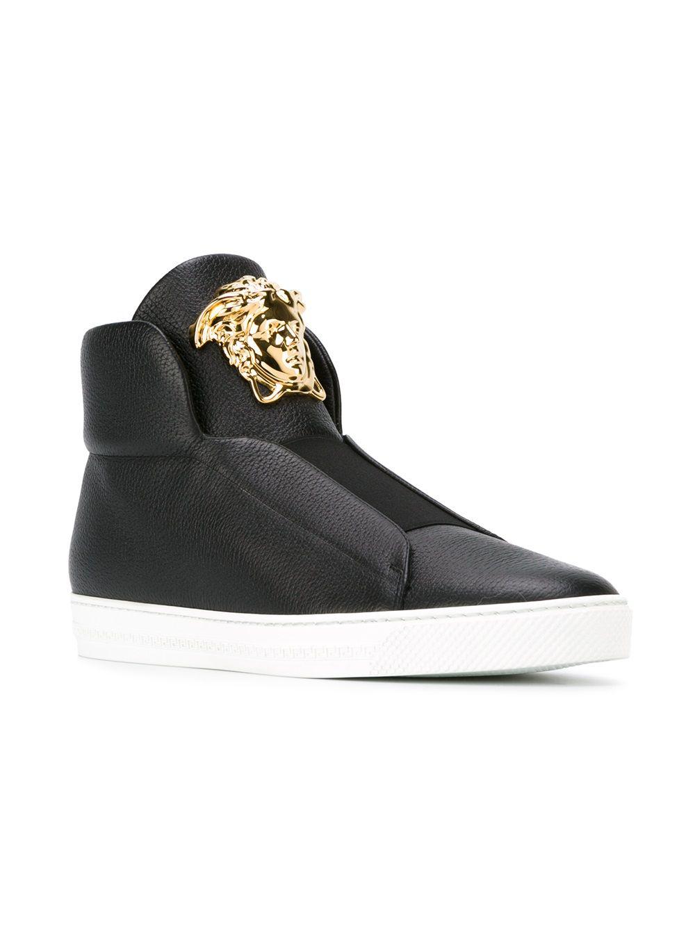 Versace Leather Medusa Hi-top Sneakers in Black for Men - Lyst