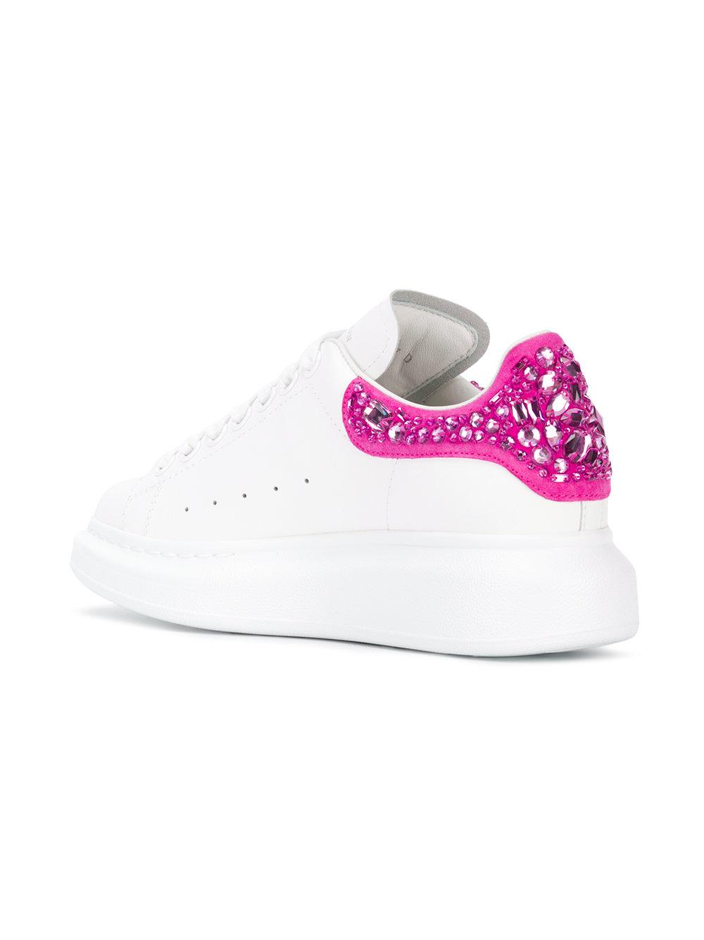 Alexander McQueen Leather Crystal Embellished Elevated Sole Sneakers in