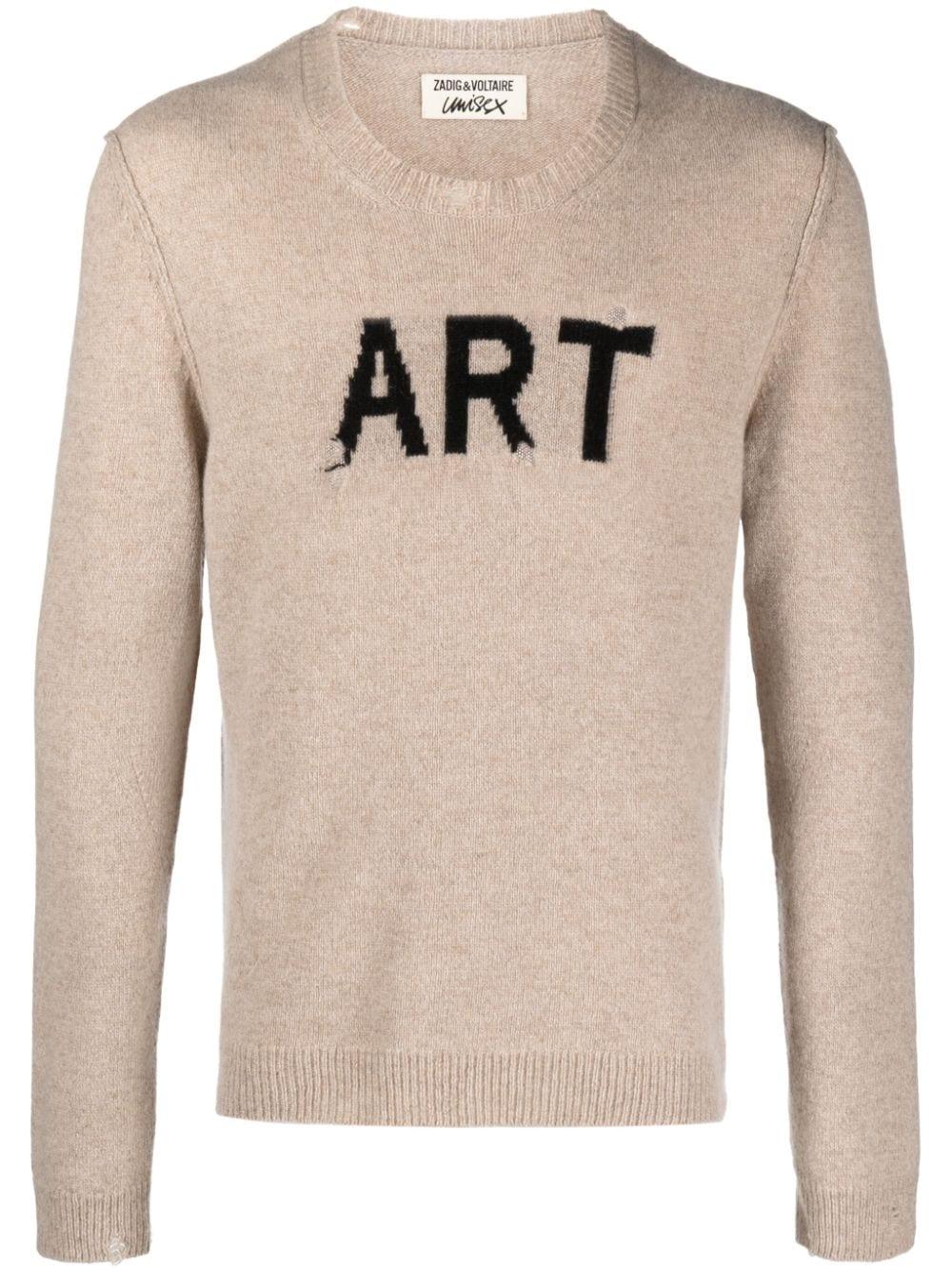 Zadig & Voltaire Intarsia-knit Ripped Jumper in Natural | Lyst
