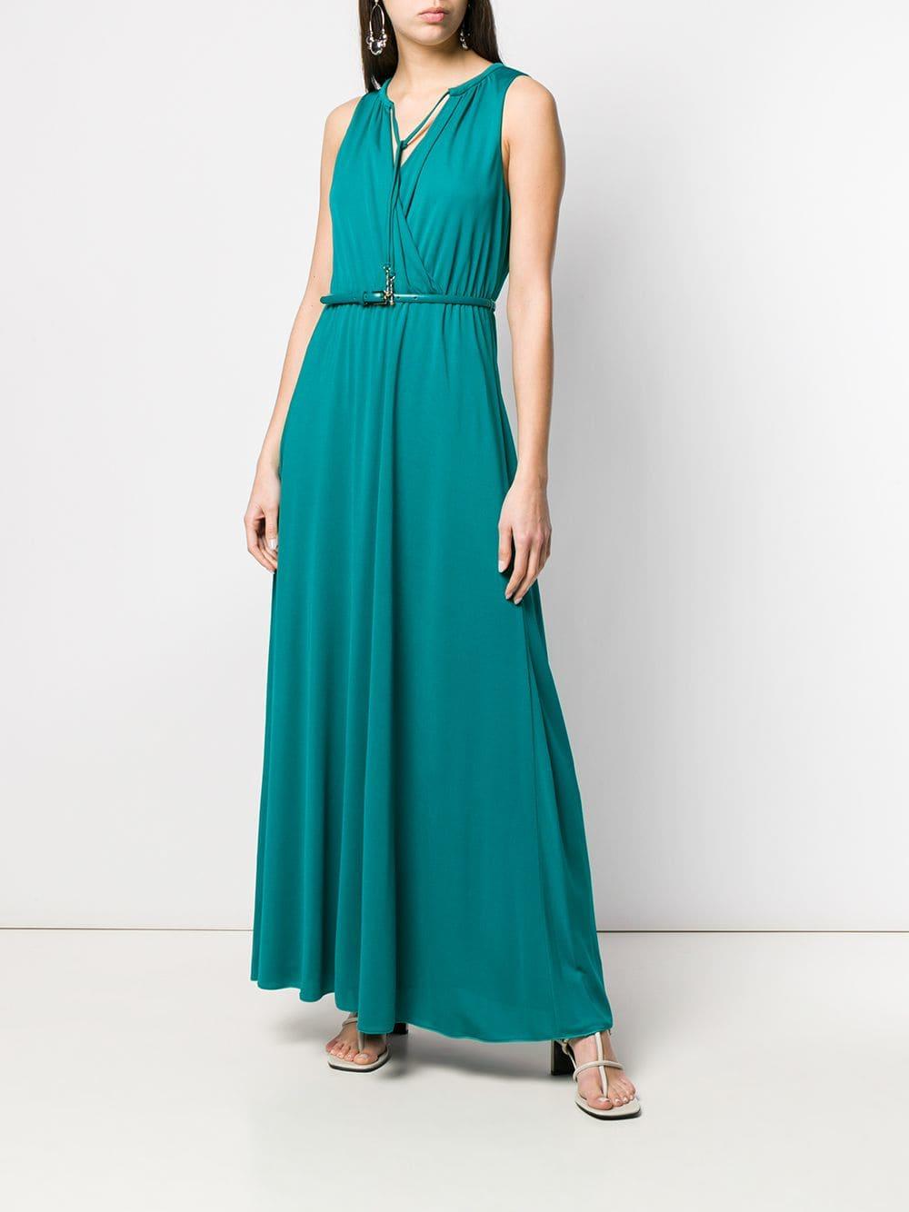 Max Mara Studio Synthetic Belted Maxi Dress in Green - Lyst