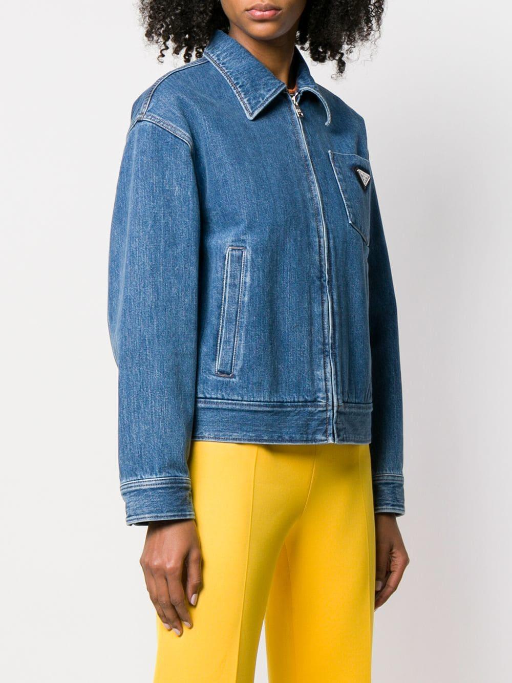 Prada Zipped Logo Denim Jacket in Blue | Lyst Prada Zipped Logo Denim Jacket in Blue | Lyst
