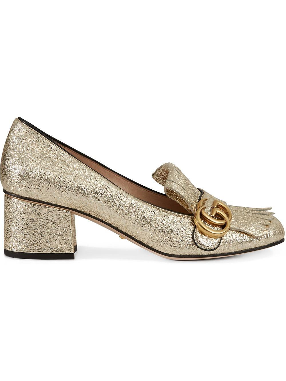 Gucci Gold Marmont 55mm Pumps in Metallic | Lyst