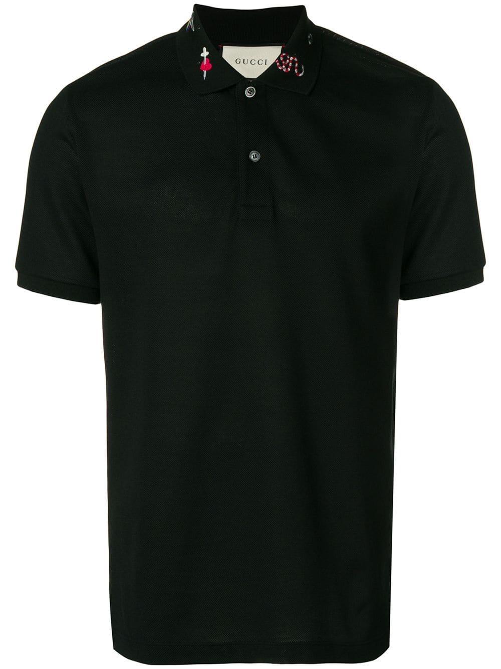 Gucci Cotton Embroidered Piqué Polo Shirt in Black for Men - Lyst