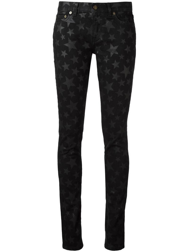 Lyst - Saint Laurent Star Print Skinny Jeans in Black - Save 21%