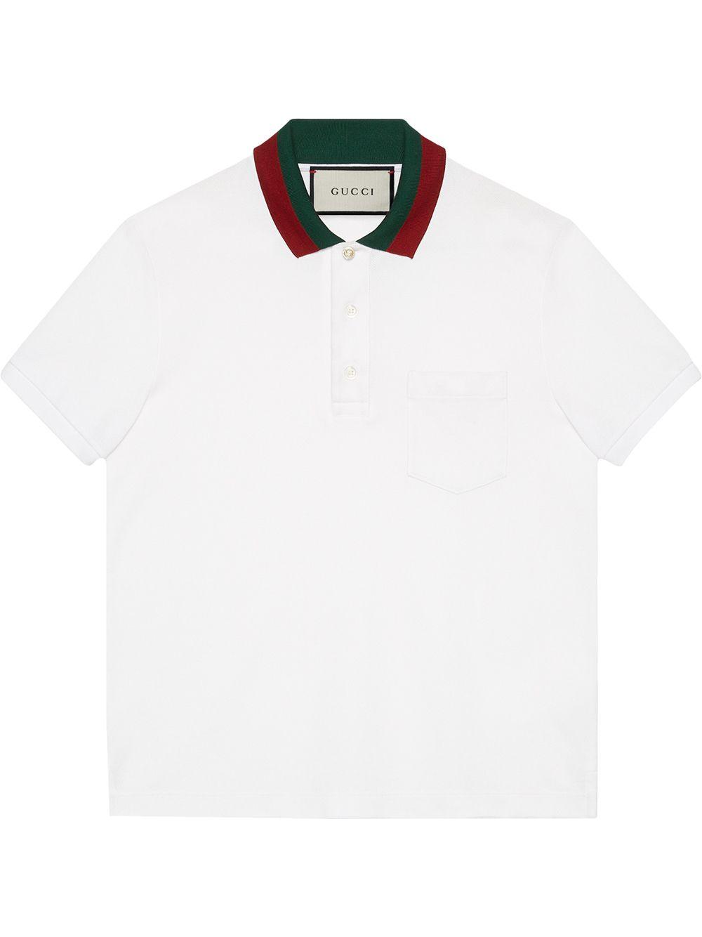 Gucci Cotton Polo With Web Collar in White for Men Lyst