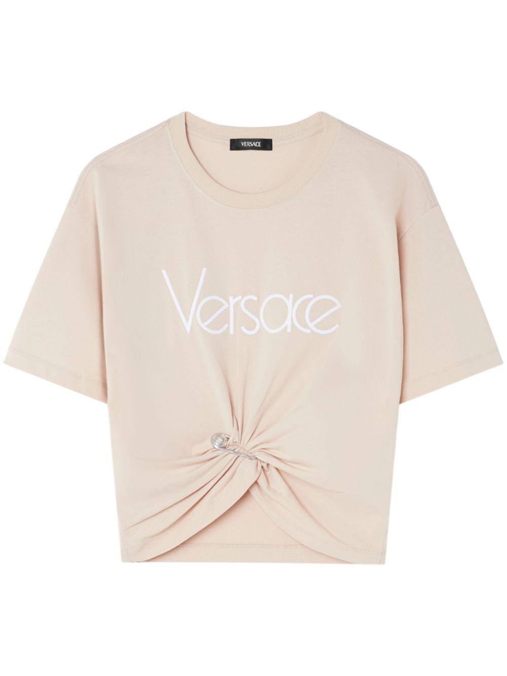 Versace レディース ナチュラル セーフティピン クロップドtシャツ 
