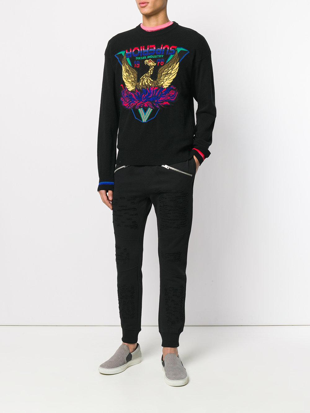 DIESEL Denim Superior Eagle Patch Sweater in Black for Men - Lyst