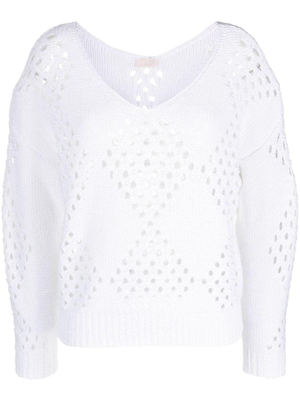 Liu Jo Long-sleeve Open-knit Top in White | Lyst