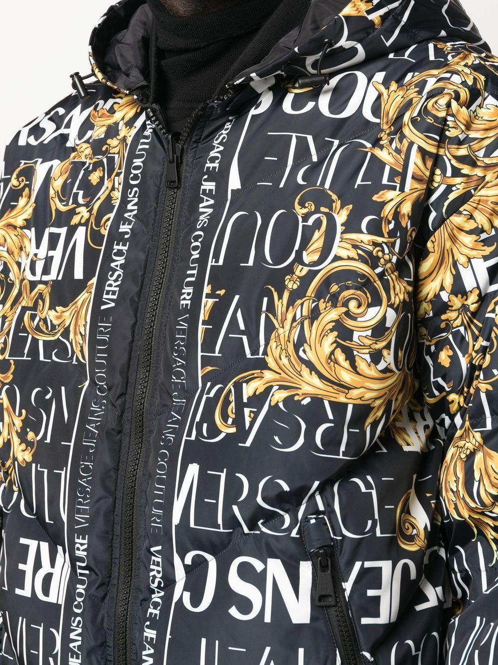 Versace Jeans Couture Baroque Print Logo Reversible Down Jacket Black for  Men | Lyst