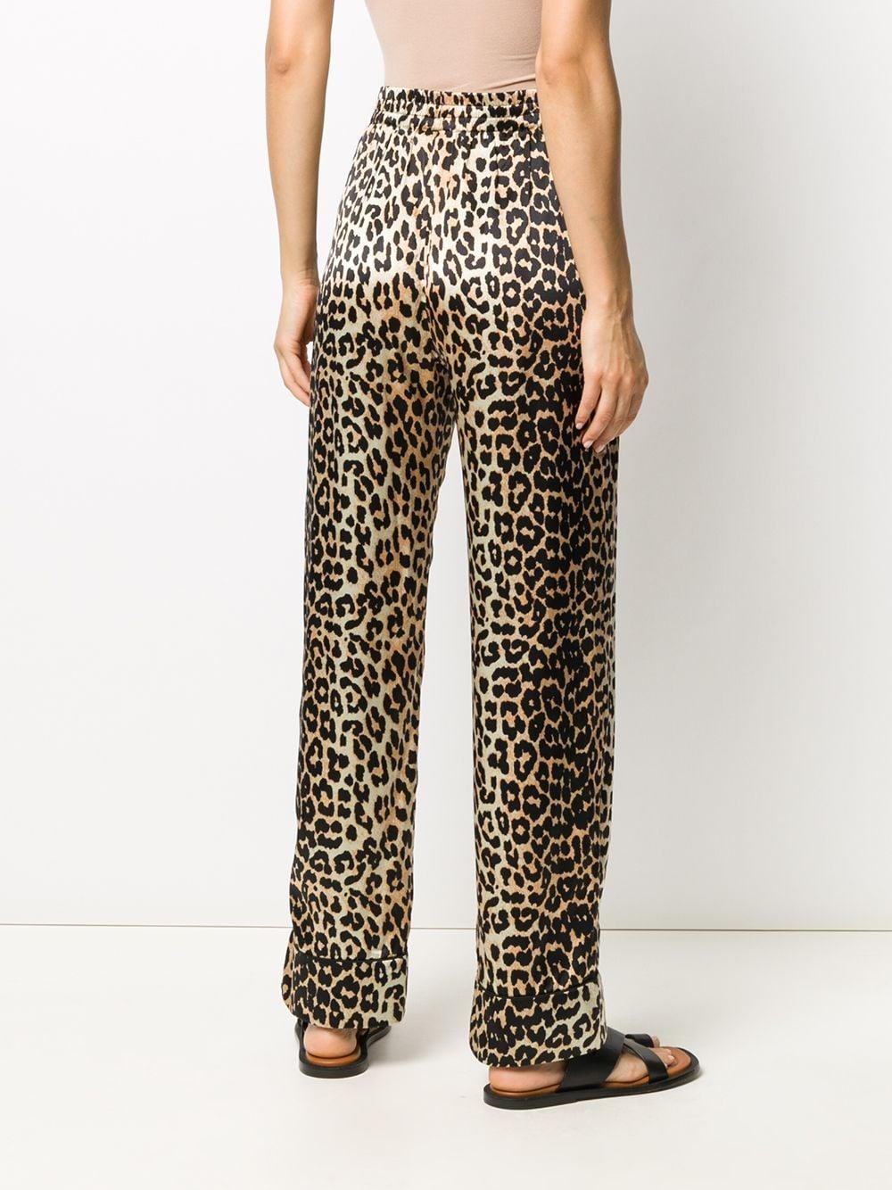 Ganni Silk Leopard Print High-waisted Trousers in Black - Lyst