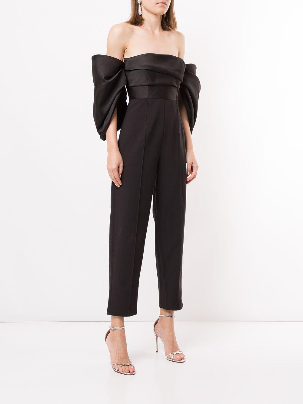 Solace London Billowing-sleeved Off The Shoulder Jumpsuit in Black - Lyst