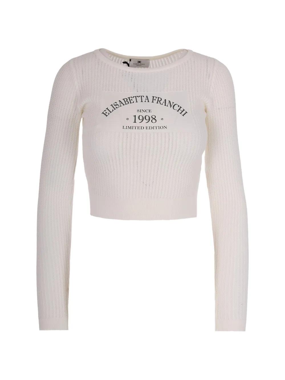 Elisabetta Franchi Logo Knitted Top in White | Lyst Canada