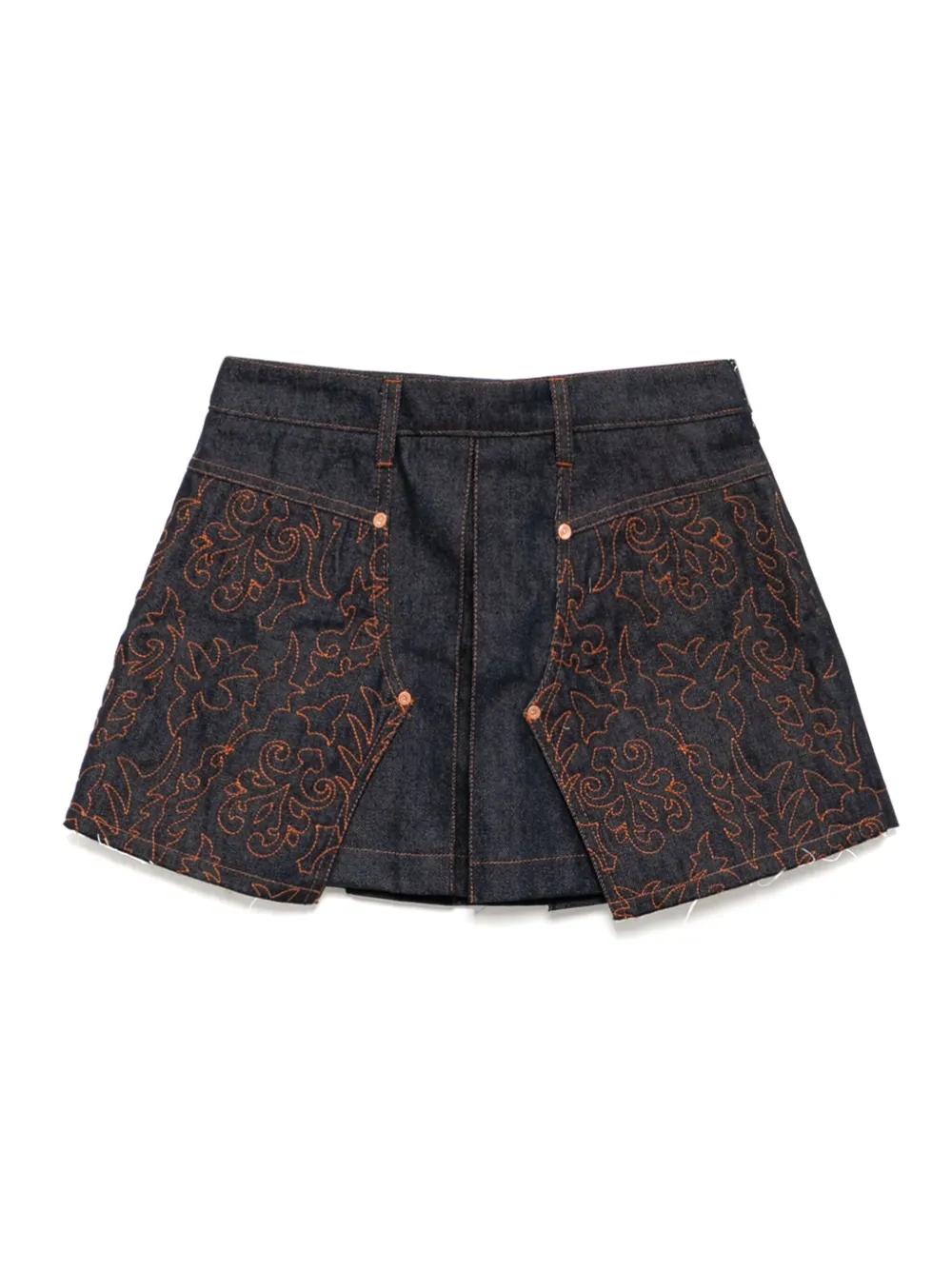 [ANDERSSON BELL]★EMBROIDERY PANEL PLEATED DENIM SKIRT ANDERSSON BELL] EMBROIDERY PANEL PLEATED DENIM SKIRT _ DENIM