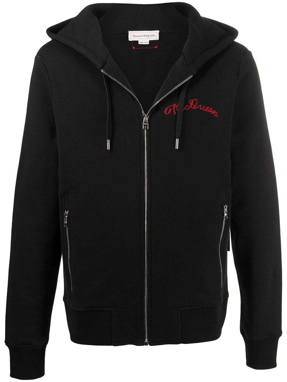 Alexander McQueen Cotton Embroidered Logo Zip-up Hoodie in Black for ...