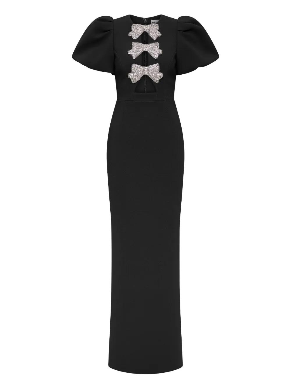 Rebecca Vallance Puff-Sleeves Bow-Embellished Maxi Evening Dress in Black |  Lyst