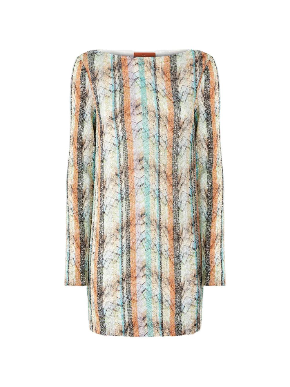 missoni long sleeve mini dress Missoni Plunging Metallic Zigzag Long-Sleeve Mini Dress, White/Pink, Women's, 42, Cocktail & Party Wedding Guest Dresses Long-Sleeve Dresses