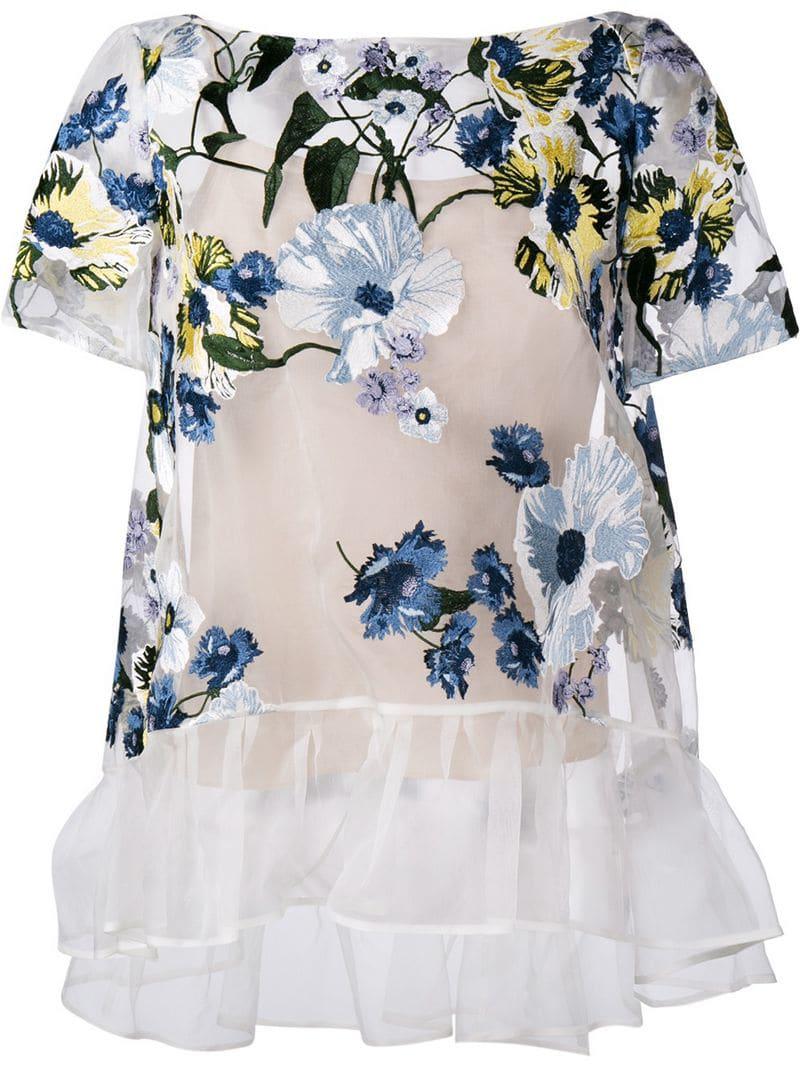 floral embroidered sheer top