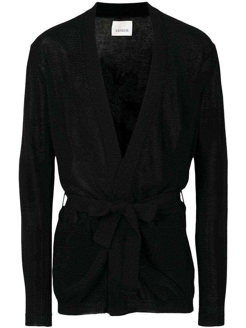 Laneus Cotton Tie  waist Cardigan  in Black for Men  Lyst