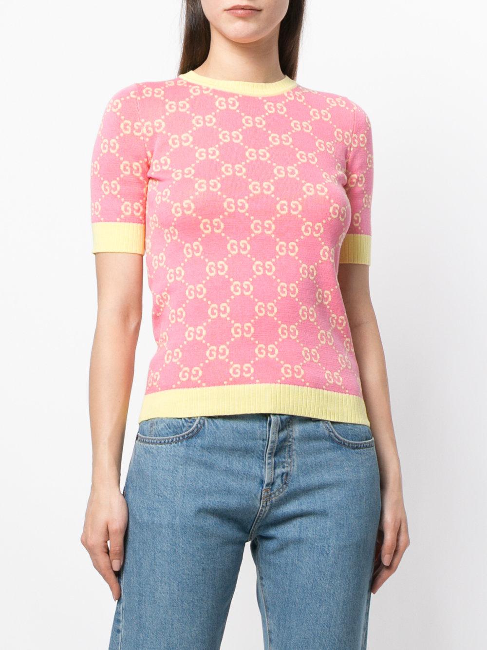 Gucci Wool Gg Jacquard Knitted Top in Pink & Purple (Pink) - Lyst