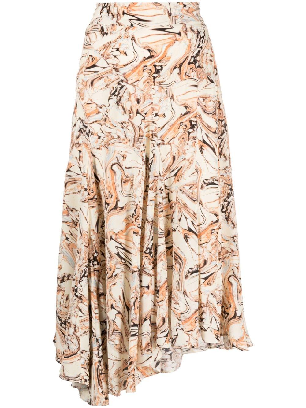 Asymmetric silk midi outlet skirt