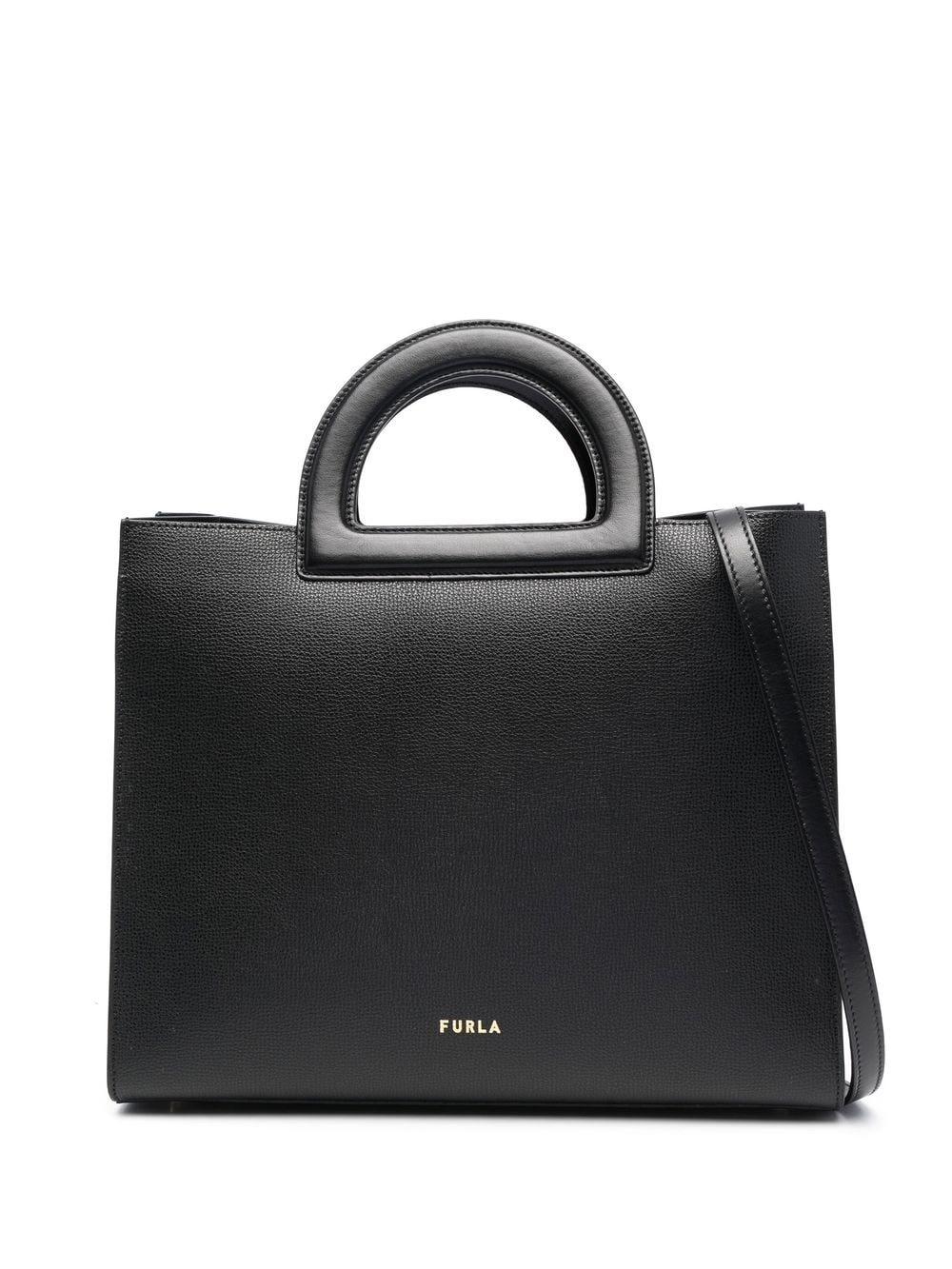 Furla Logo-lettering Leather Tote Bag in Black | Lyst