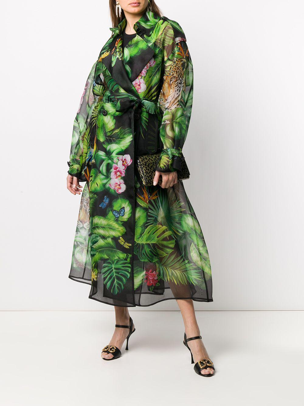 Dolce & Gabbana Silk Botanical-print Sheer Trench Coat in Green - Lyst