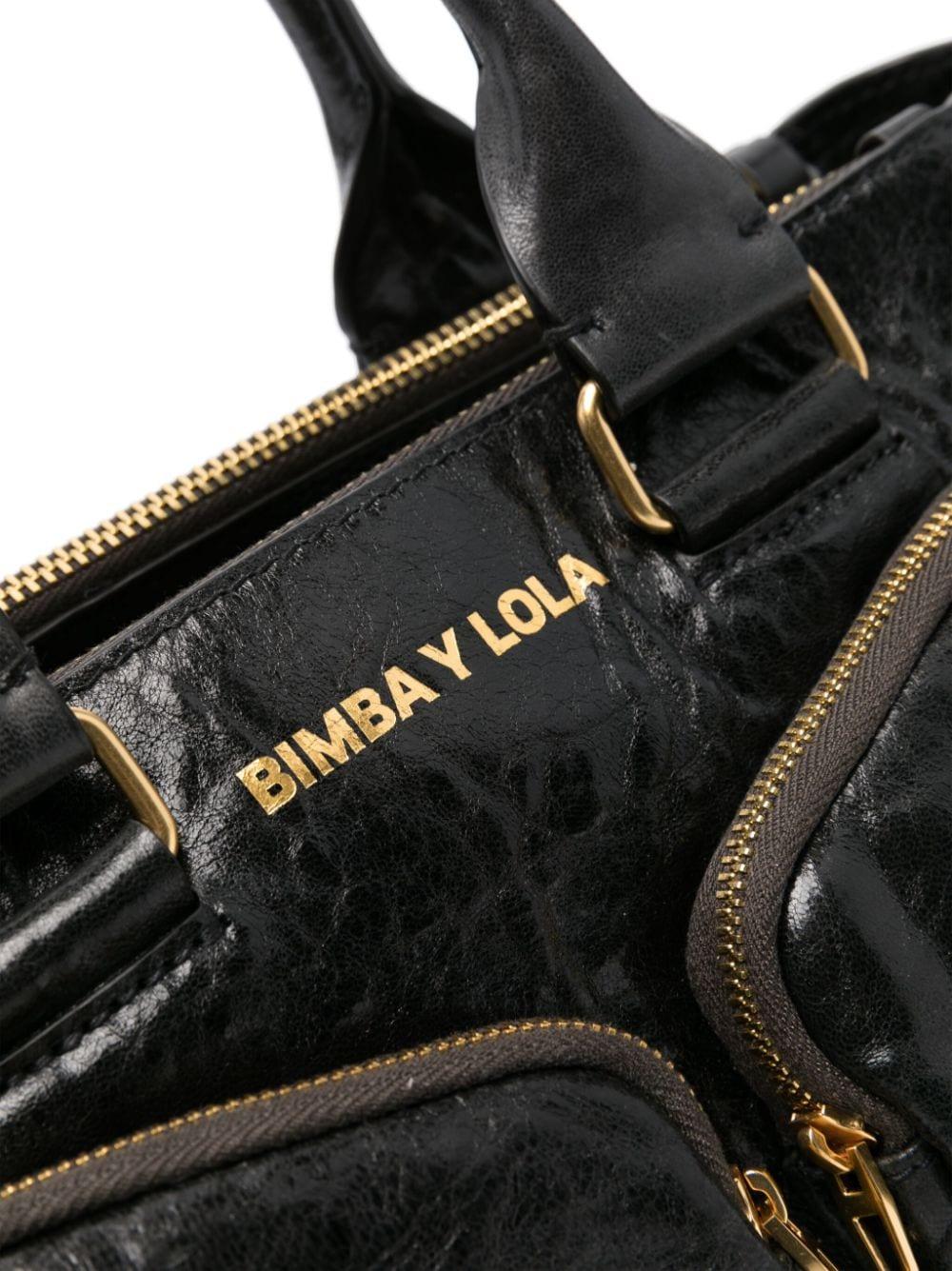 Bimba Y Lola Medium Pocket Leather Tote Bag in Black