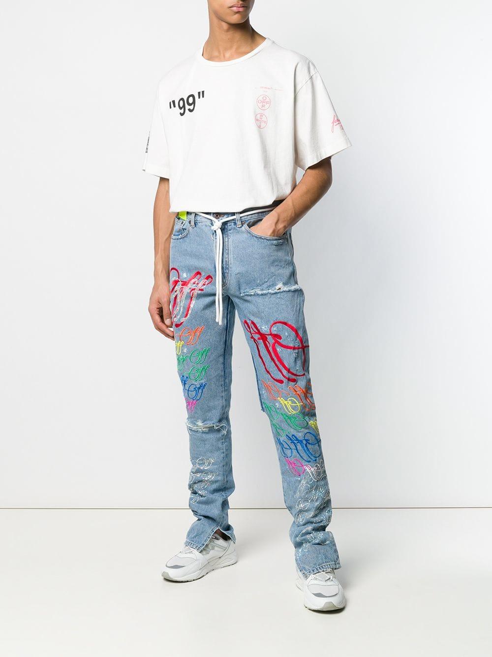 c/o Virgil Abloh Denim Distressed Graffiti Jeans in Blue for Men Lyst