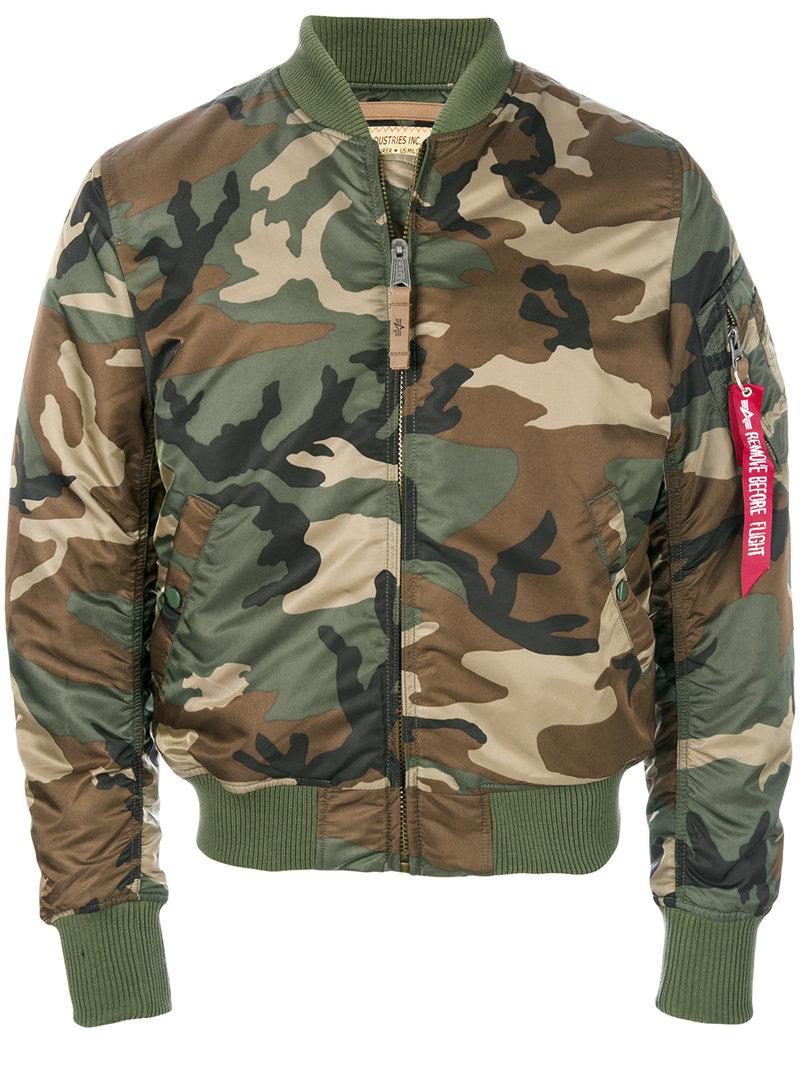 Alpha Industries Camouflage Bomber Jacket in Green for Men ...